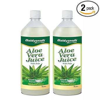 Baidyanath Pure Aloe Vera (with Pulp) (2L, 1L X 2) | No Added Sugar or Flavor | Source of Natural Nutrients, Boosts Immunity and Digestion