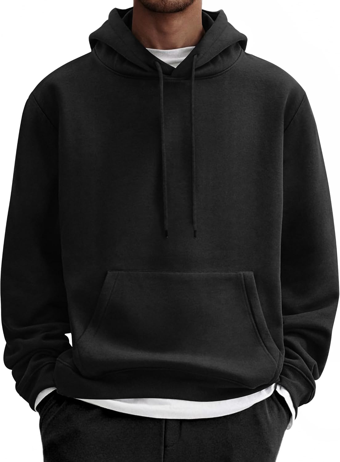 COOFANDY Men Cotton Fleece Hooded Sweatshirt Casual Long Sleeve Hoodies Pullover Fashion Drawstring Hoodie with Kanga Pocket