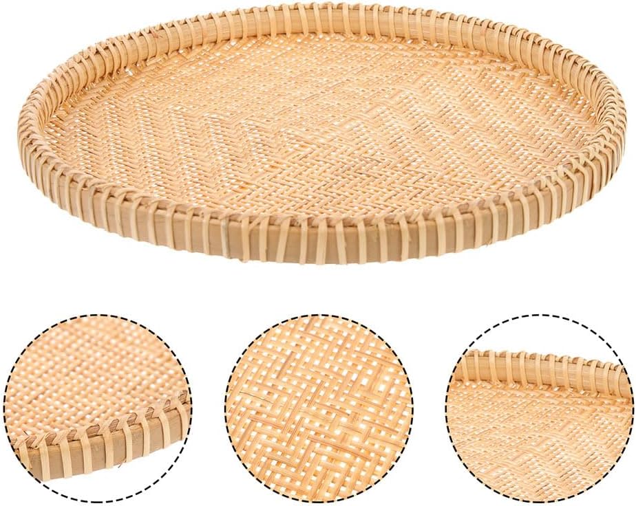 Veemoon Round Bamboo Woven Tray, 10inch Hand Weave Rattan Food Bowl Holder Farmhouse Rustic Bread Basket Bamboo Weaving Sieve Plate for Fruit Vegetables Bread Snacks Serving - Image 5