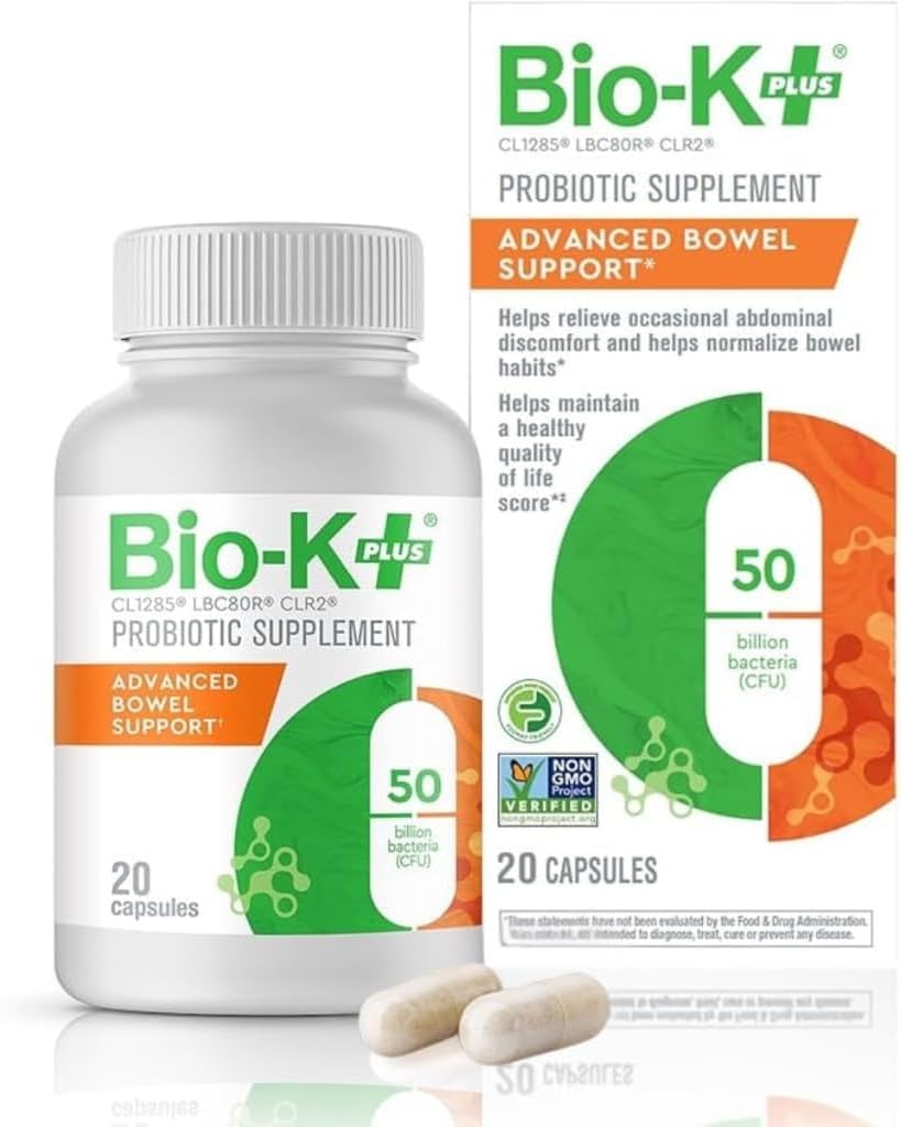 Bio-K+ Advanced Bowel Probiotic, 50B CFU, FODMAP Friendly, Vegan, 20 Caps | 3 proprietary strains, supports digestive health, FODMAP-friendly, delayed-release, vegan, gluten-free, Non-GMO, shelf-stable