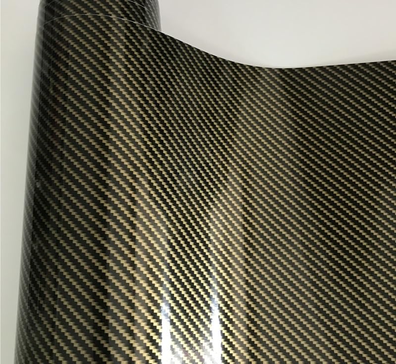 Wrapping Pellicola 50x300 cm Oro Diagonale 2D Fibra di carbonio Lucida Fibra di carbonio Pellicola vinilica Pellicola avvolgente for auto con rilascio d'aria Pellicola Wrapping(Gold Diagonal,50cm x 30