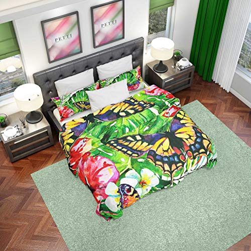 PETTI Artigiani Italiani Duvet Cover, Bedding Set, Satin, 100% Made in Italy, Green Leaves, Super King (250x200 cm) - Image 2