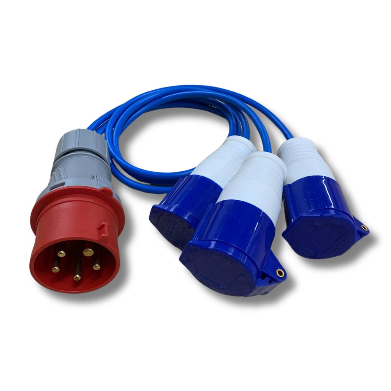 3 Phase Splitter Converter 32A 5 Pin 415V To 3 x 16A 3 Pin 230V Sockets 5–3 Pin Adaptor – Arctic Grade Flexible Cable 5 Metre PAT Tested
