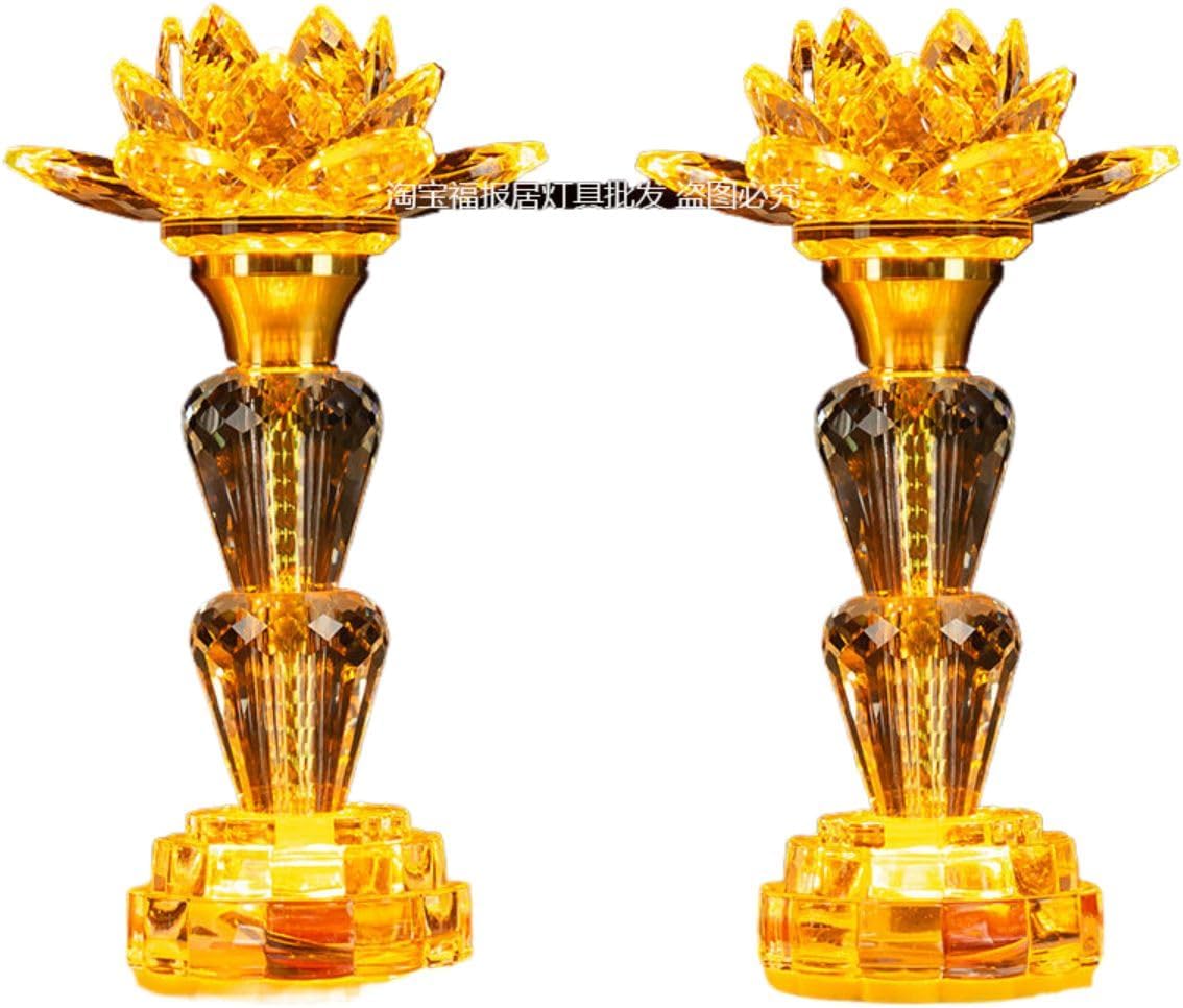 Ecqizer （ 菠萝L2-水晶花（上下黄光*1对） 高22CM ） Buddha lamp, colorful Buddha lamp, LED crystal glass Guanyin lotus lamp, home altar lamp, Buddha hall plug-in pair, 9113036661297
