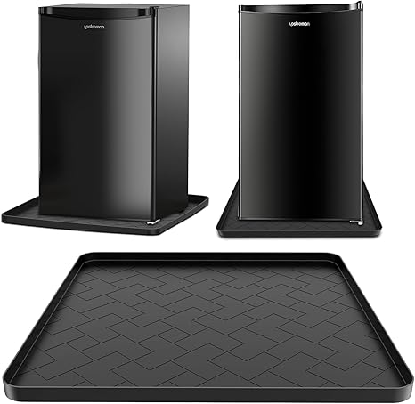 Mini Fridge Silicone Mat,19.7''x19.7''x0.5''-Fridge Drip Tray Concave and convex design is leak-Proof and Non-Slip Perfectly Compatible with Washer, Dryer, Wine Cooler, Dishwasher ect. (Black)