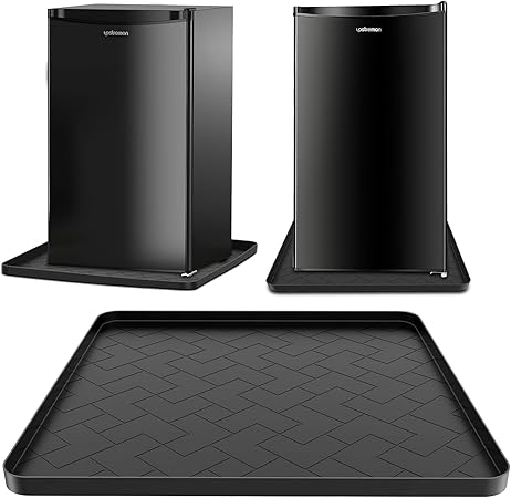 Mini Fridge Silicone Mat,19.7''x19.7''x0.5''-Fridge Drip Tray Concave and convex design is leak-Proof and Non-Slip Perfectly Compatible with Washer, Dryer, Wine Cooler, Dishwasher ect. (Black)