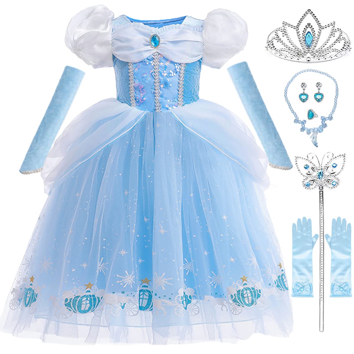 Snyemio Disfraz Princesa Cenicienta Niña Vestido Cumpleaños Halloween Navidad Carnaval Traje