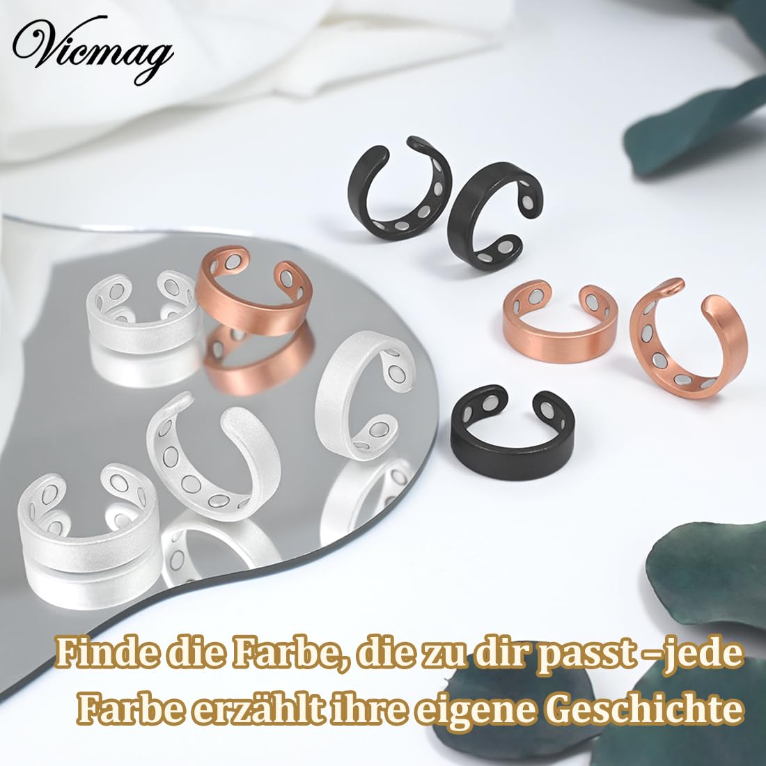 Vicmag 2 anillos magnéticos de cobre para hombre y mujer con imanes fuertes (3500 gauss), anillos de cobre puro 99,99 %, tamaño ajustable con caja de regalo