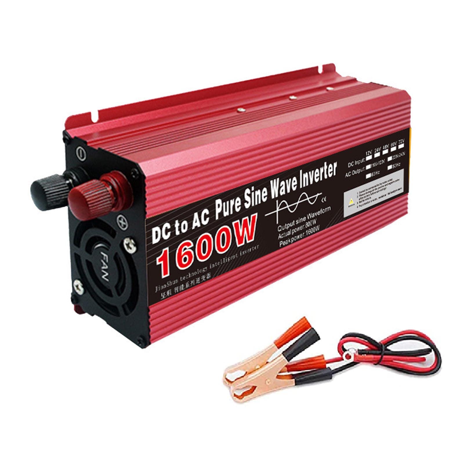 1600W czysta fala sinusoidalna przetwornica DC 12V/24V do 110V/220V AC przetwornica napięcia konwerter samochodowy do gospodarstwa domowego, kamperów, ciężarówek, kempingów