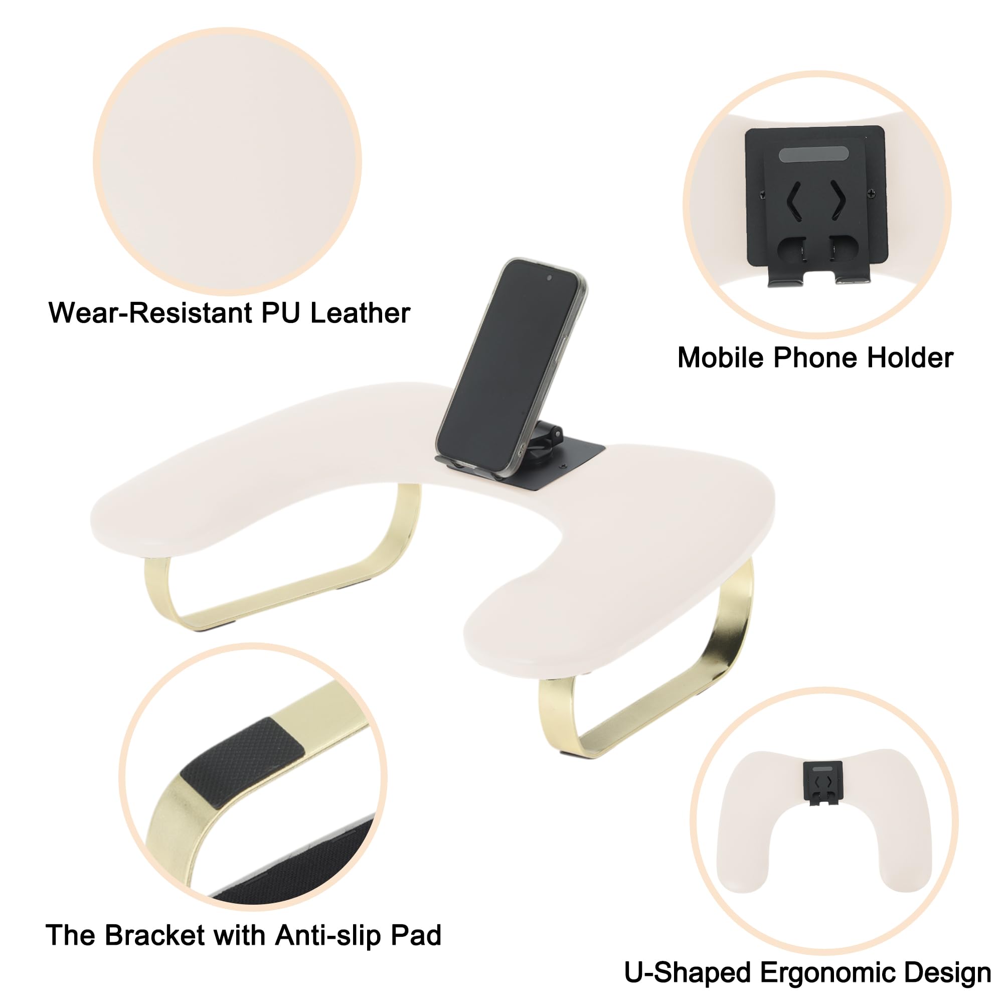 VOCOSTE Nail Arm Rest with 360° Rotating Phone Holder, U Shaped Manicure Hand Rest - Image 4