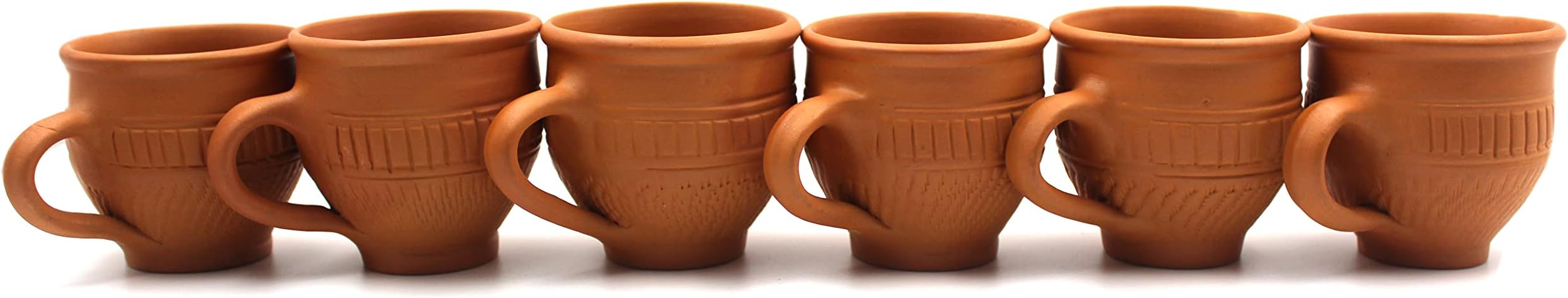 SULFAX Handmade Ceramic Terracotta Clay Tea Cup with Round Shape Like Traditional Matka Set of 6 Pcs-120 ml, BROWN, H X W X D = 6 X 7 X 7