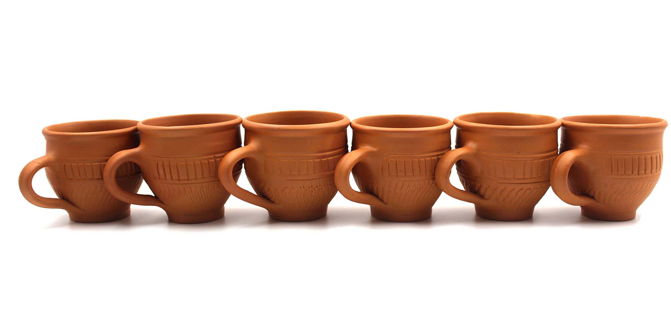 SULFAX Handmade Ceramic Terracotta Clay Tea Cup with Round Shape Like Traditional Matka Set of 6 Pcs-120 ml, BROWN, H X W X D = 6 X 7 X 7