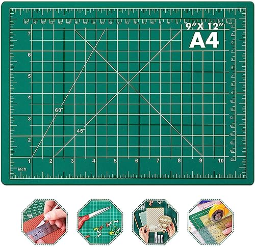 SOSMAR Self Healing Cutting Mat, A4 (9''12''), 5 PVC Layers, Double-Sided, Non-Slip, Green, 9 inches by 12 inches, Layered PVC, Craft Cutting Mat