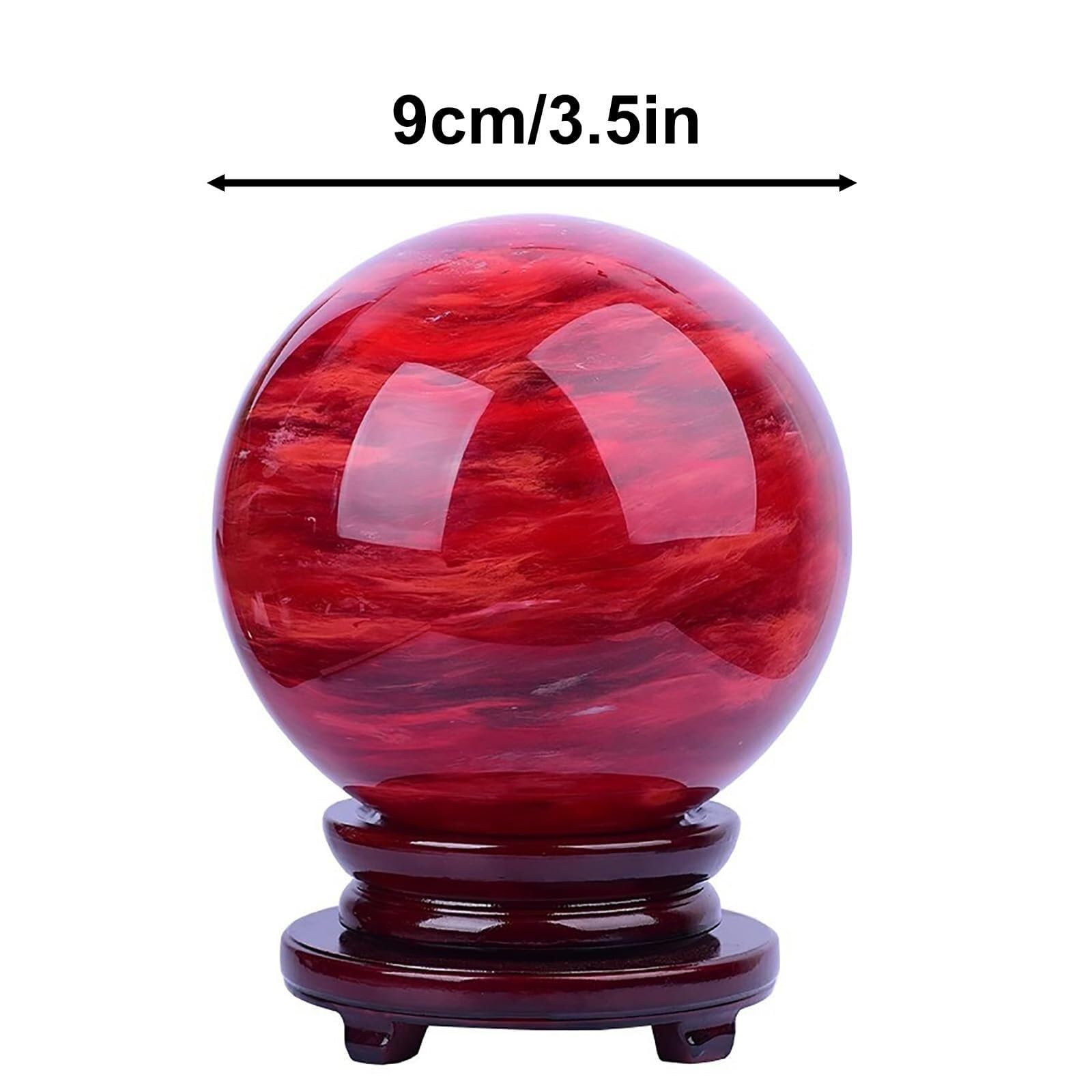 Sfera di cristallo con supporto, sfera di cristallo naturale rossa, ornamenti, squisita fattura, per meditazione, decorazione da scrivania, ufficio (9 cm)