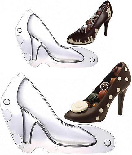 HiParty Molde de chocolate para zapatos de tacón alto 3D pequeño y pequeño, de policarbonato, tacones de aguja, molde para dulces, boda, despedida