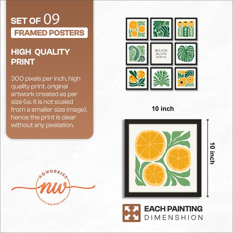 Image of NoWorries Wall Paintings Set of 9 Framed for Living Room | Botanical Citrus Leaf Floral Quote Wall Art, Modern Square Gallery Wall Decor for Bedroom, Dining Room, Office & Home Decoration (Art-8, Frame Size-10x10 inches)