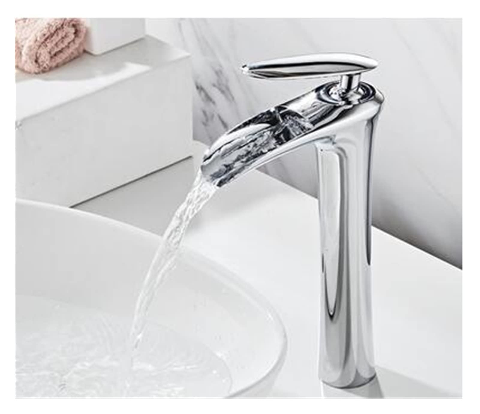 Mooilko Nero Basin Faucets Waterfall Bathroom Faucet Single Handle Basin Mixer Tap Bath White Gold Faucet Brass Sink Water Crane Silver Easy To Install(Nero)