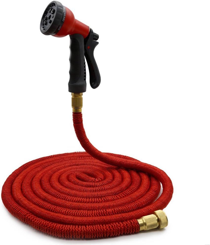 Garden Hose Pipe, SCOPOW 50FT Expandable Magic Water Hose Stretch Hosepipe 8 Function Spray Gun Anti-leakage Brass Connector Lightweight Hose Pipe for Garden watering(Red)