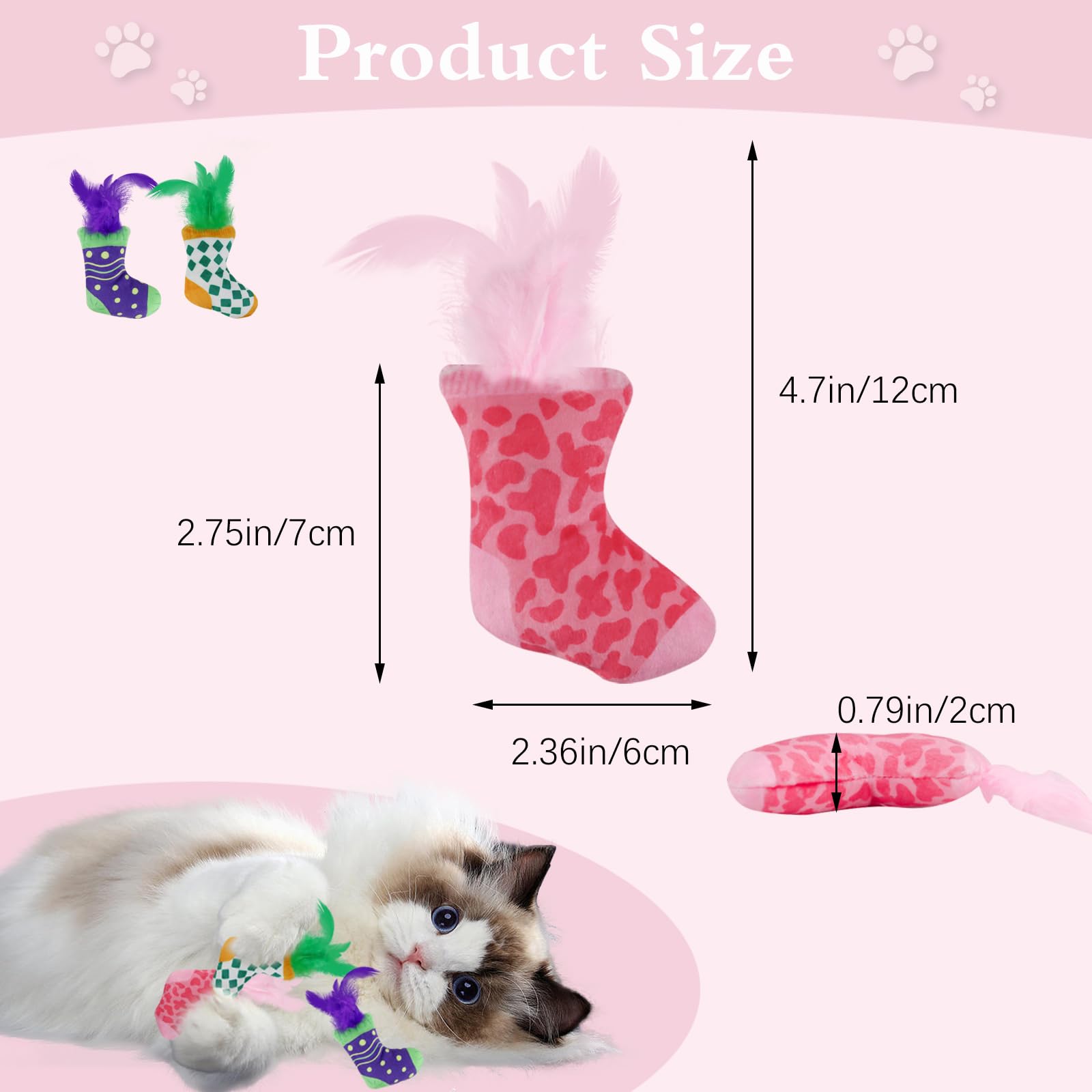 Andiker 3PCS Cat Feather Toys, 4.72 Inches Cats Crinkle Toy with Crinkle Paper Cute Sock Shape Lightweight Interactive Cat Toys for Indoor Cats and Kitten Chewing, Biting, Fetching