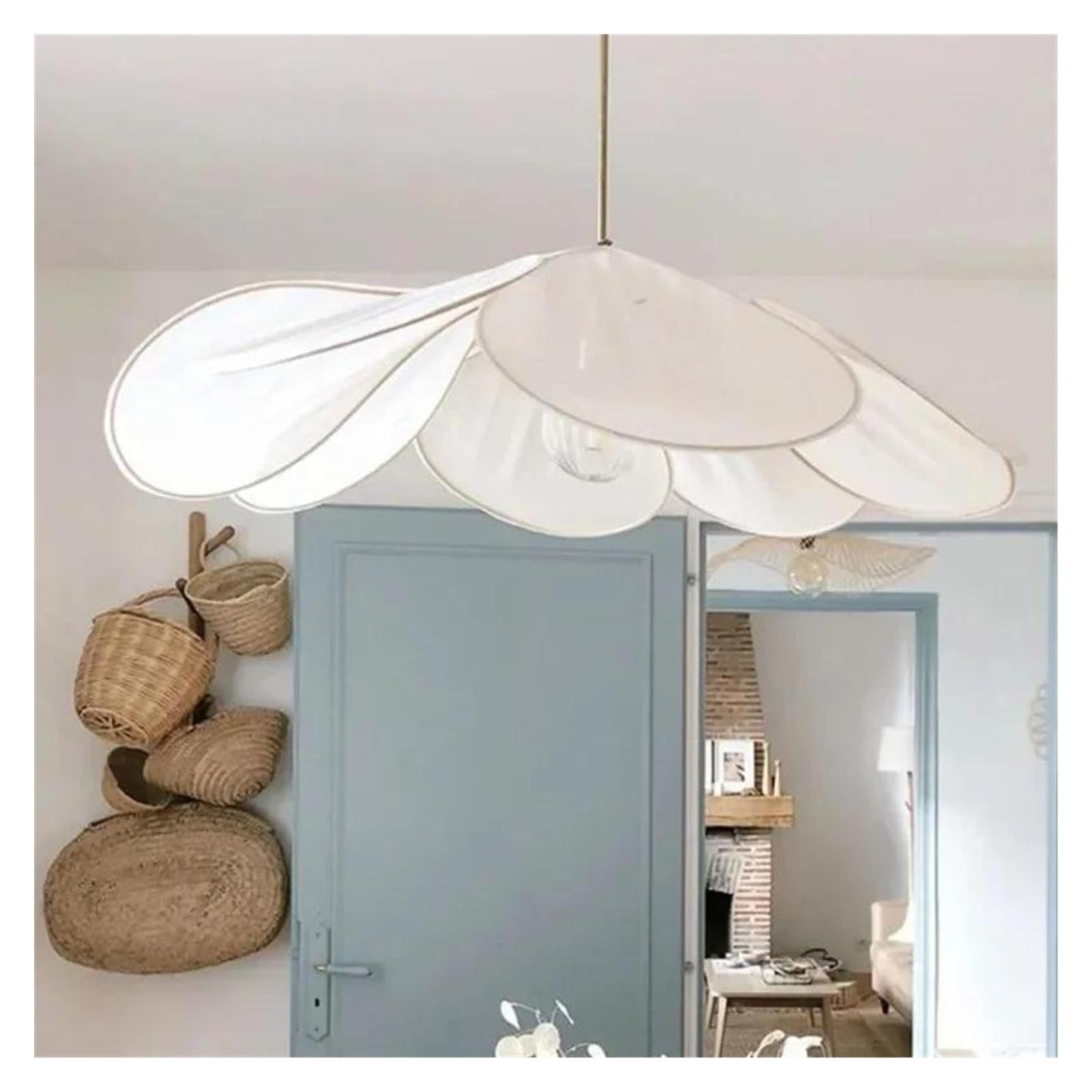 Lustre en tissu vintage blanc D50 cm pour éclairage de salle à manger
