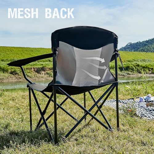 Portal Silla de Camping Sobredimensionada para Adultos Plegable XXL Soporta hasta 600 lbs Negra/Gris miniatura 6