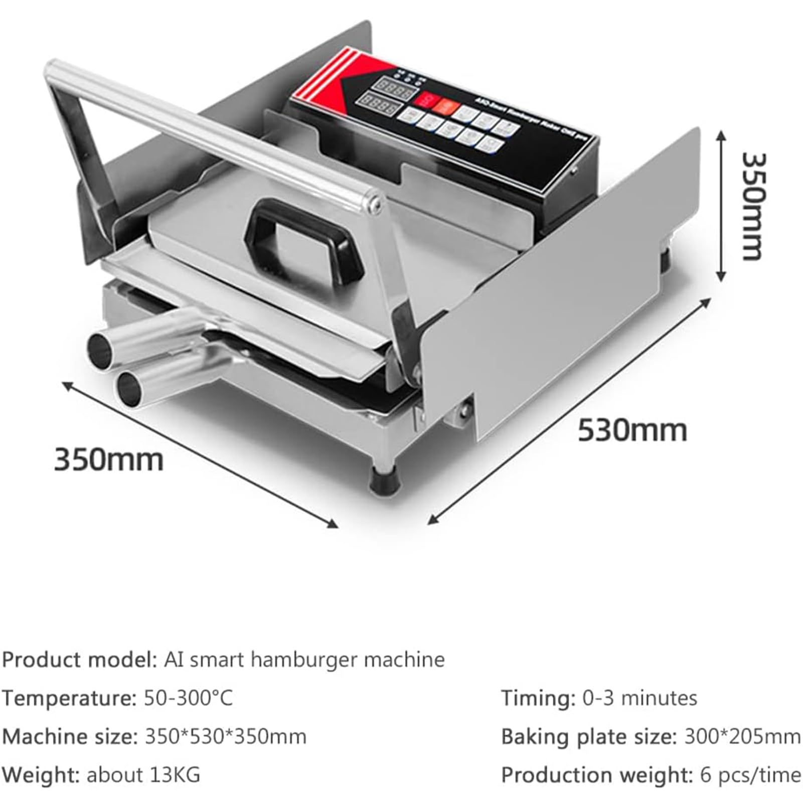 Double-Layer Toaster, Commercial Hamburger Heating Roasting Machine, Commercial Automatic Electric Heating Digital Display, Precise Control of Hamburger Roasting Machine (Color : A)