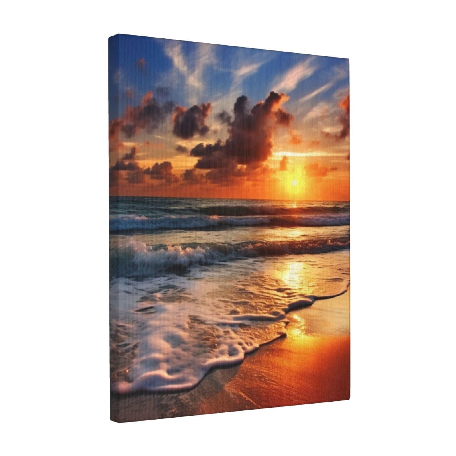 FodPand Beach Sunrise Canvas Wall Art for Living Room Wall Decor 12"x16" Modern Artwork Painting Pictures Hanging Canvas Prints Aesthetic Wall Art for Bedroom Bathroom Office Wallart Decor