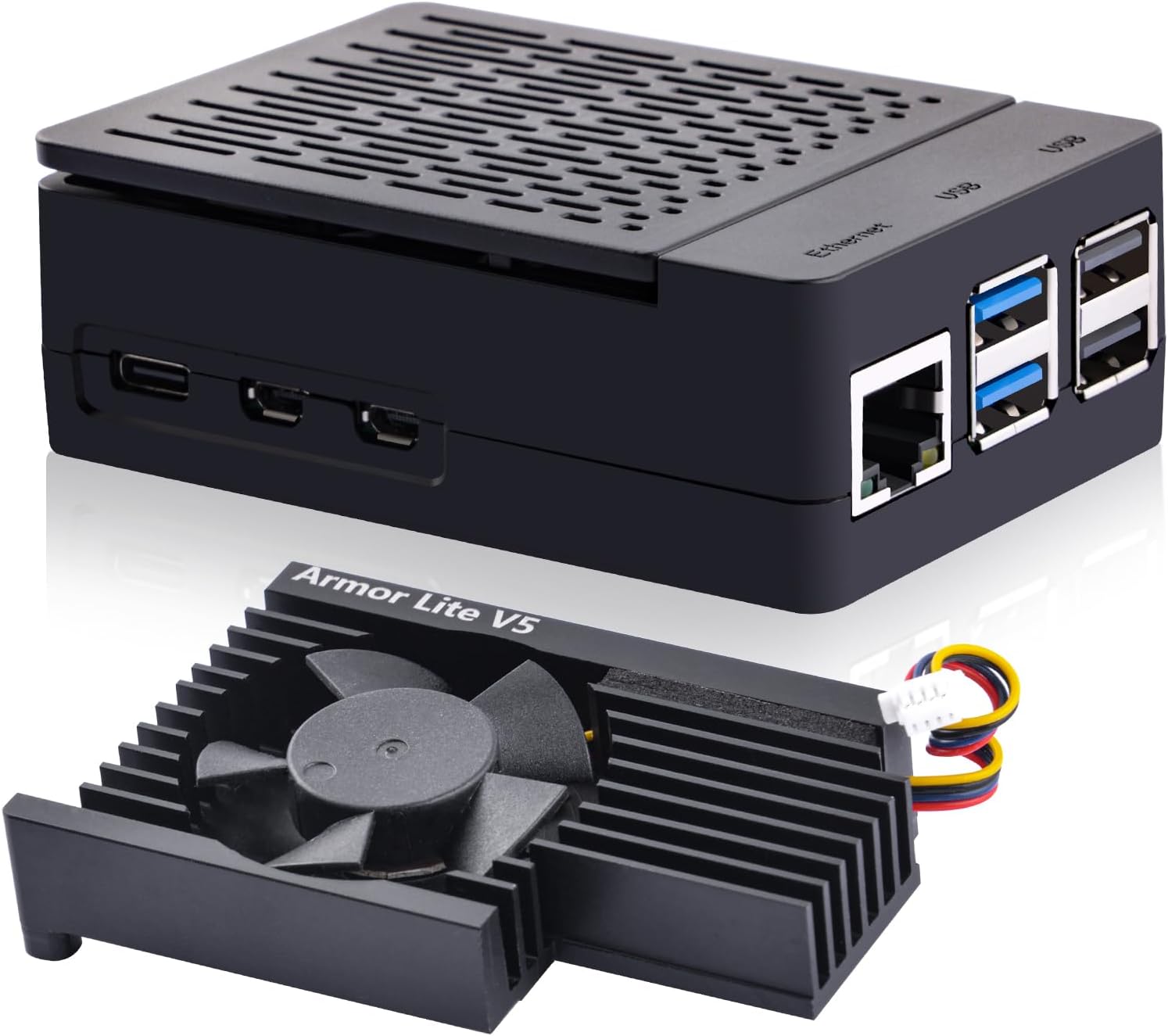 ABS Case for Raspberry Pi 5,with Armor Lite V5 Active Cooler for Raspberry Pi 5 4GB/8GB/16GB, Support Official Pi5 Active Cooler