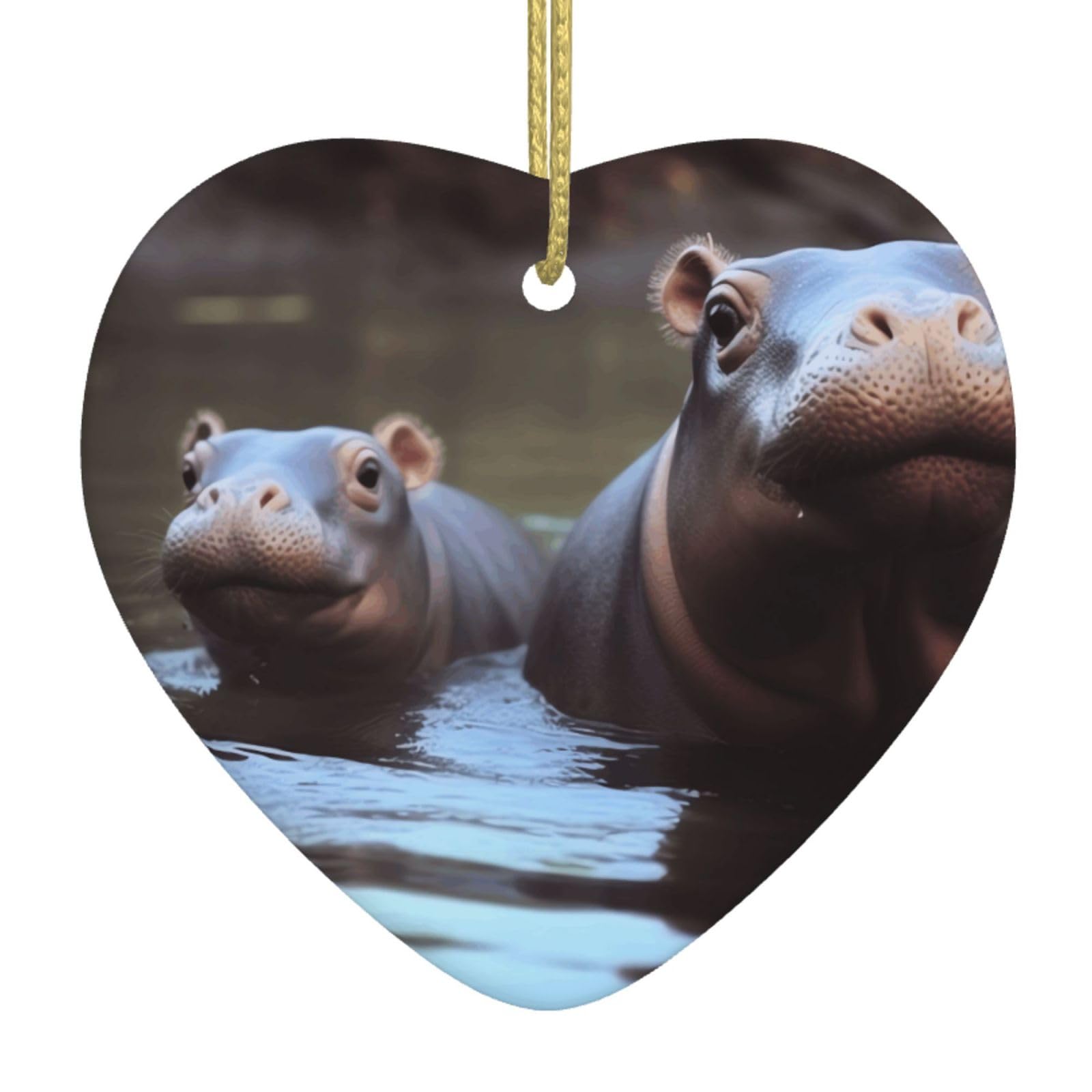 Fodpand Women's White Hippos Christmas Ornaments 2025, Gift Exchange For Men, Collectible Ceramic Ornament Heart Hanging Ornaments For Christmas Tree Decoration