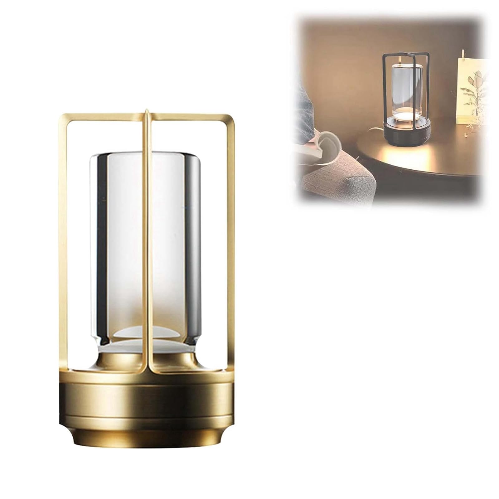ONMDQS Crystal Lantern, 3 Color Crystal Lantern Lamp Crystal Lantern Table Lamp Stepless Dimming Touch LED Crystal Lantern Table Lamp Crystal Lamp Lantern for Bedroom Bar Camping (Gold)