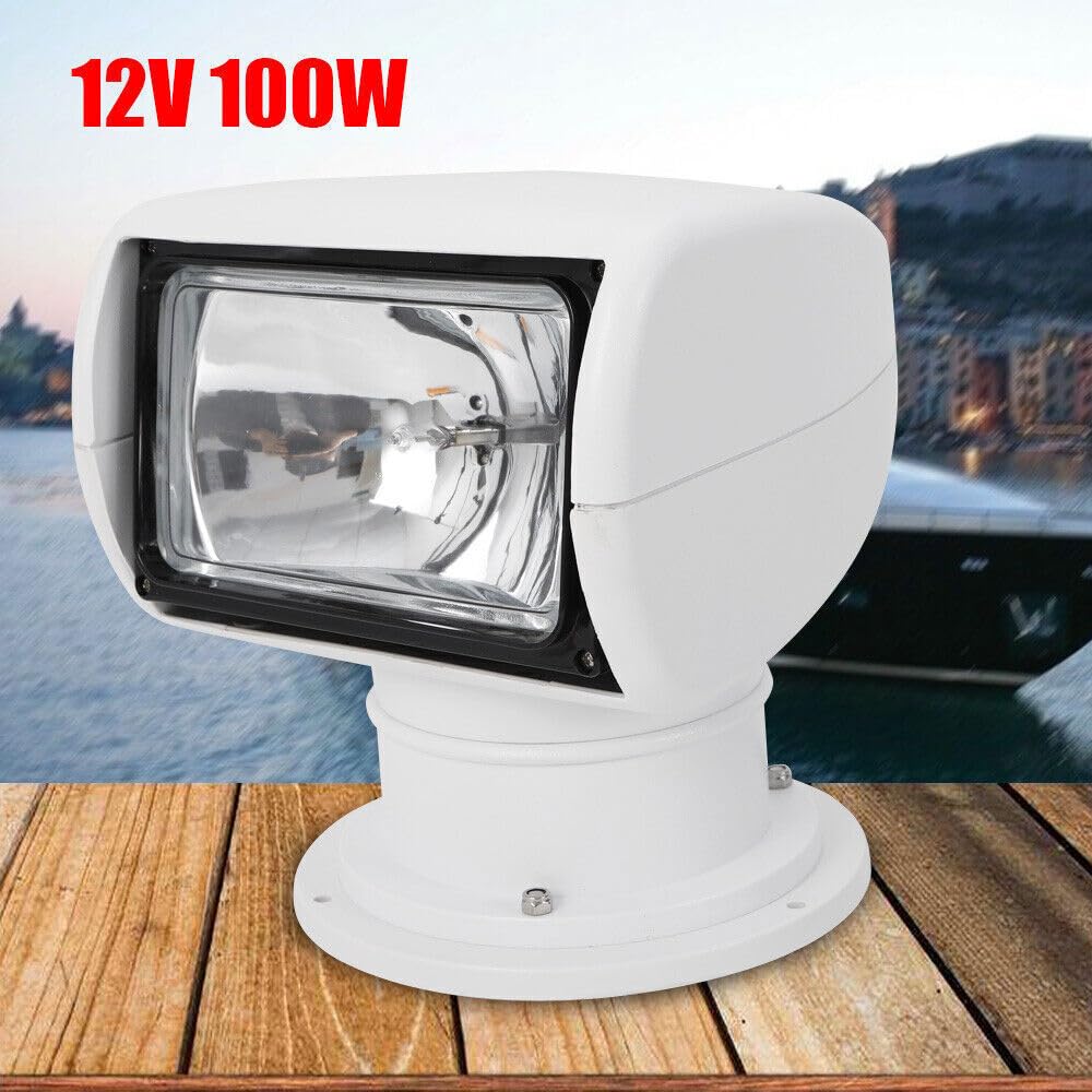 Projecteur de recherche marin 12 V 100 W LED étanche Projecteur de travail rotatif à 360° pour yachts, garde-côtes, police maritime, bateaux de pêche, 3200 K (blanc)
