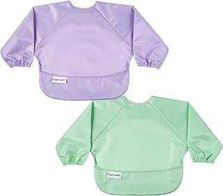 Tiny Twinkle Long Sleeve Bib for Babies & Toddlers – 2 Pack Waterproof Smock Bibs for Eating – Machine Washable & Mess-Proof, Baby Feeding Essential & Shower Must-Have (Mermaid,6–24M)