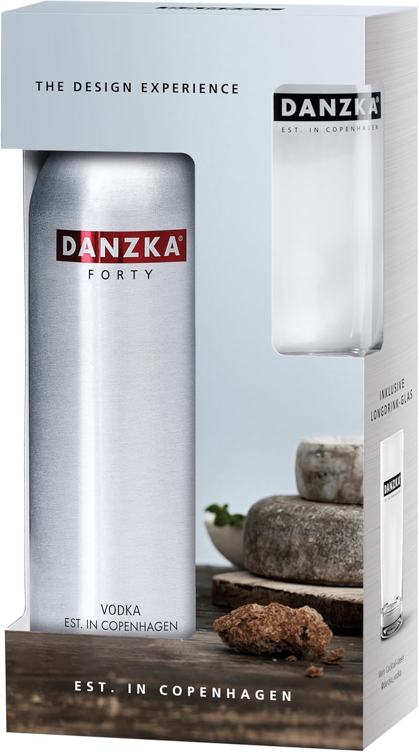 DANZKA Forty 0,7 L. Aktionspackung mit Longdrink-Glas – Skandinavischer Premium Vodka 40% vol. – 6-fach destilliert mit 100% Korn – Pur oder als kreativer Cocktail