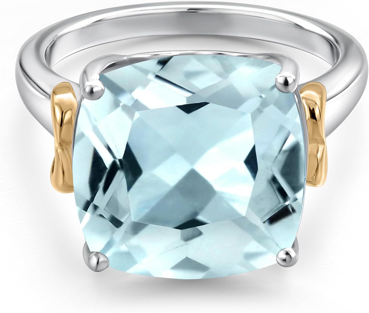 Gem Stone King 5-8 Cttw Gemstone Birthstone Solitaire Engagement Ring | 12MM Cushion | 925 Sterling Silver and 10K Yellow Gold | Wedding Anniversary Promise Ring
