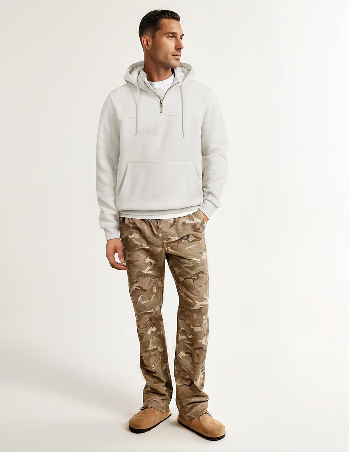 JMIERR Mens Casual Cotton Hoodies Drawstring Quarter Zip Pullover Sweatshirts - Image 2