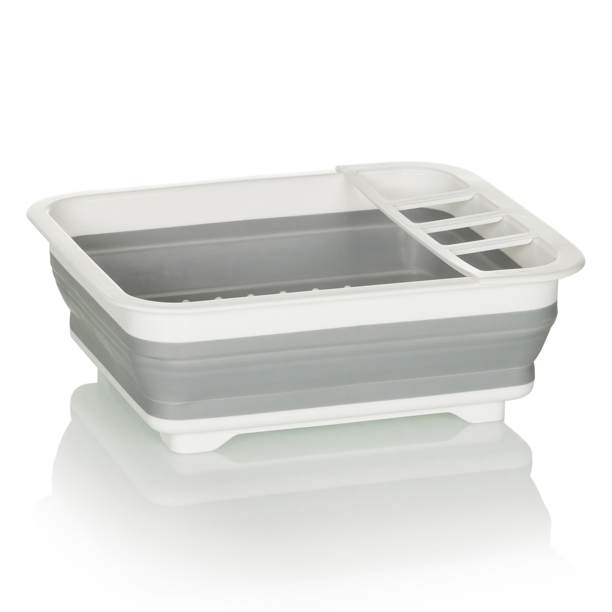 hjh OFFICE drainer rack CLEAN SIL, silicone, foldable for dishes and cutlery space-saving drainer tray, grey/white, 924000
