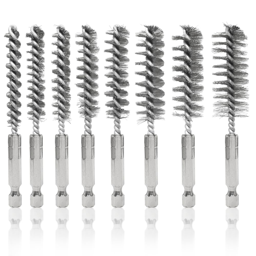 8 PCS Cepillo Metálico Cilíndrico Cepillo Alambre Taladro de Acero Inoxidable Cepillo de Alambre con 1/4 de Pulgada Mango para Limpieza de Tuberías,Pulido(Plata/oro)