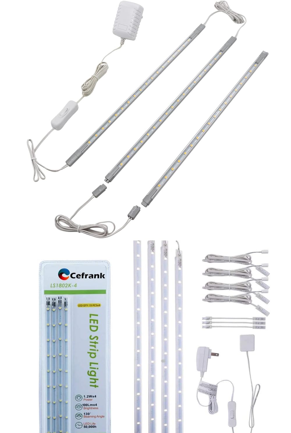 (4) 16inches Plug-in Linkable Strip Lights and Cefrank (3) 14 '' Slim & Bright Linkable LED Bars