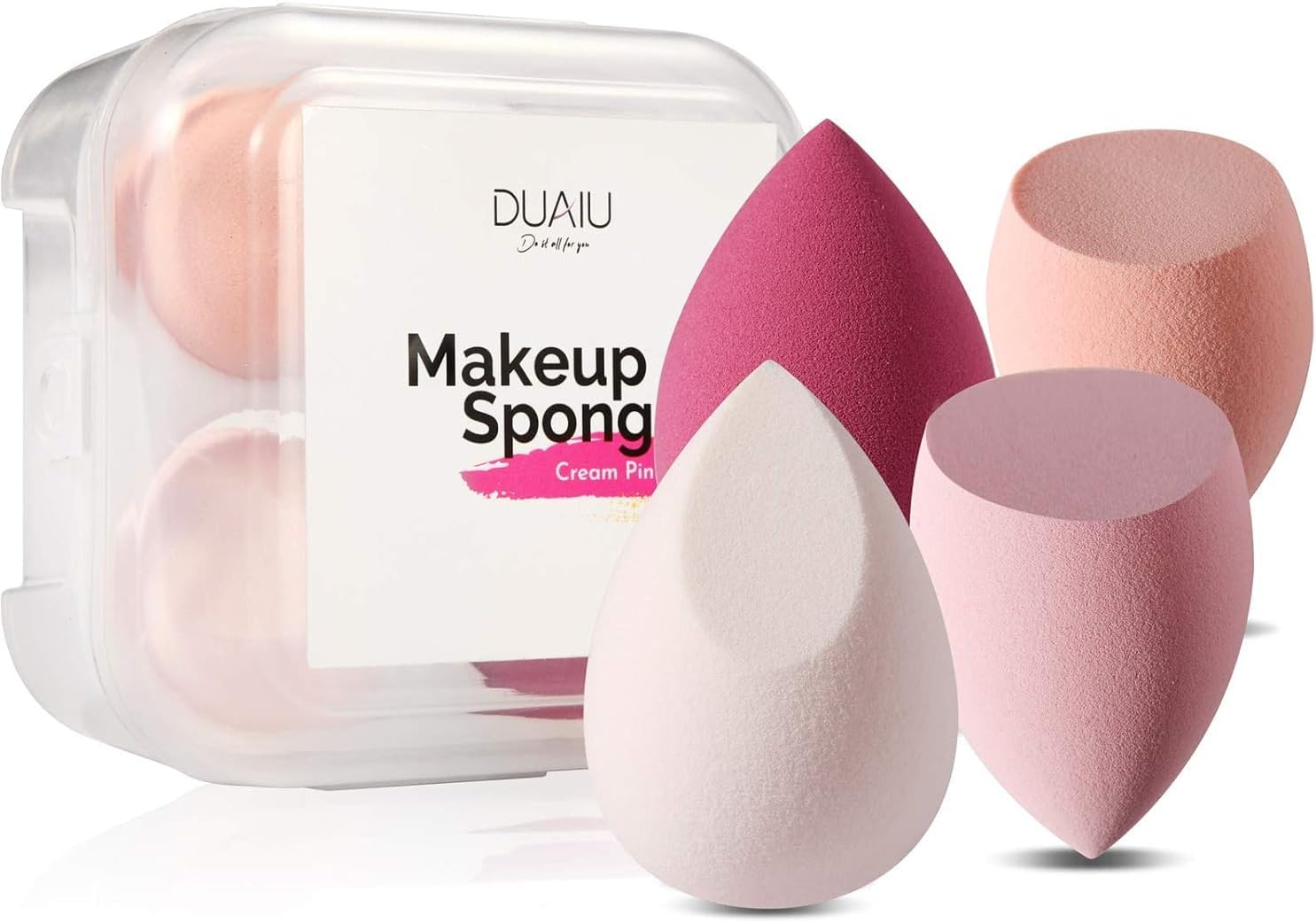 DUAIU 4 Pcs Makeup Sponge Set Beauty Sponge Foundation Blending Sponge, Flawless for Liquid, Cream, and Powder, Multi-colored Makeup Sponges with Storage Box