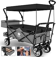 Miweba Faltbarer Bollerwagen MB-20 | Sonnendach UV-beständig - 2X Anschnallgurte - Transportwagen für Kinder - Traglast 100 Kg - Wagen - Feststellbremse - Hartgummireifen (Hellgrau/Dunkelgrau)