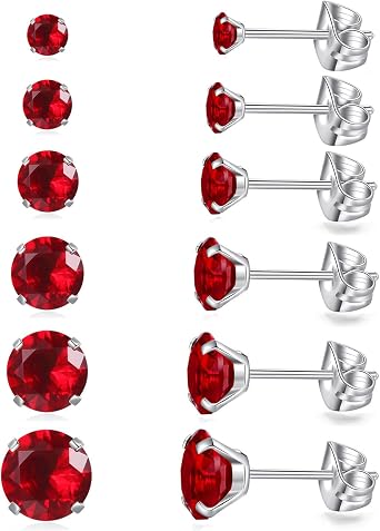 6 Pairs Stud Earrings Set, Hypoallergenic Cubic Zirconia Earrings 316L Stainless Steel CZ Earrings 3-8mm