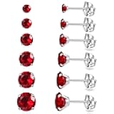 6 Pairs Stud Earrings Set, Hypoallergenic Cubic Zirconia Earrings 316L Stainless Steel CZ Earrings 3-8mm