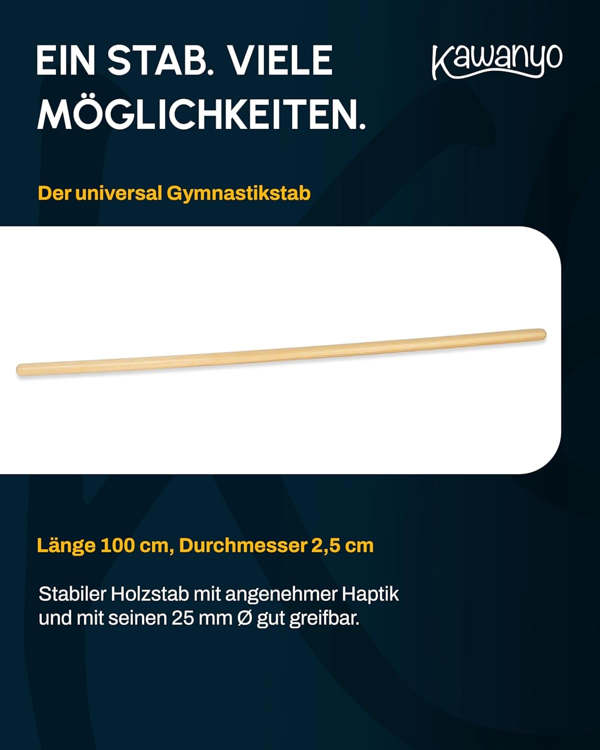 Holz Gymnastikstab 100 cm zur Motorikförderung, Muskelstärkung & zum Gleichgewichtstraining – Turnstab für Gymnastik, Therapie & Sport – Holzrundstab Trainingsstab