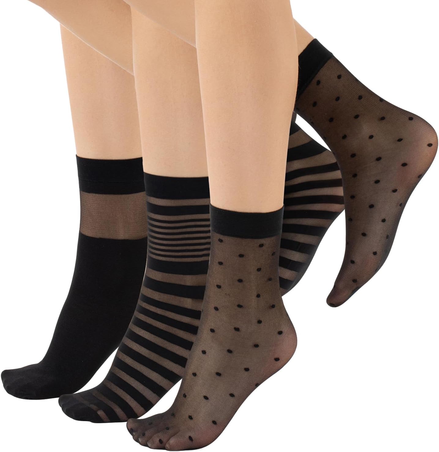 CALZITALY 3 Pairs Women Pop Socks, Sheer Everyday Ankle Socks in 3 Different Designs: Dots, Stripes and Geometric