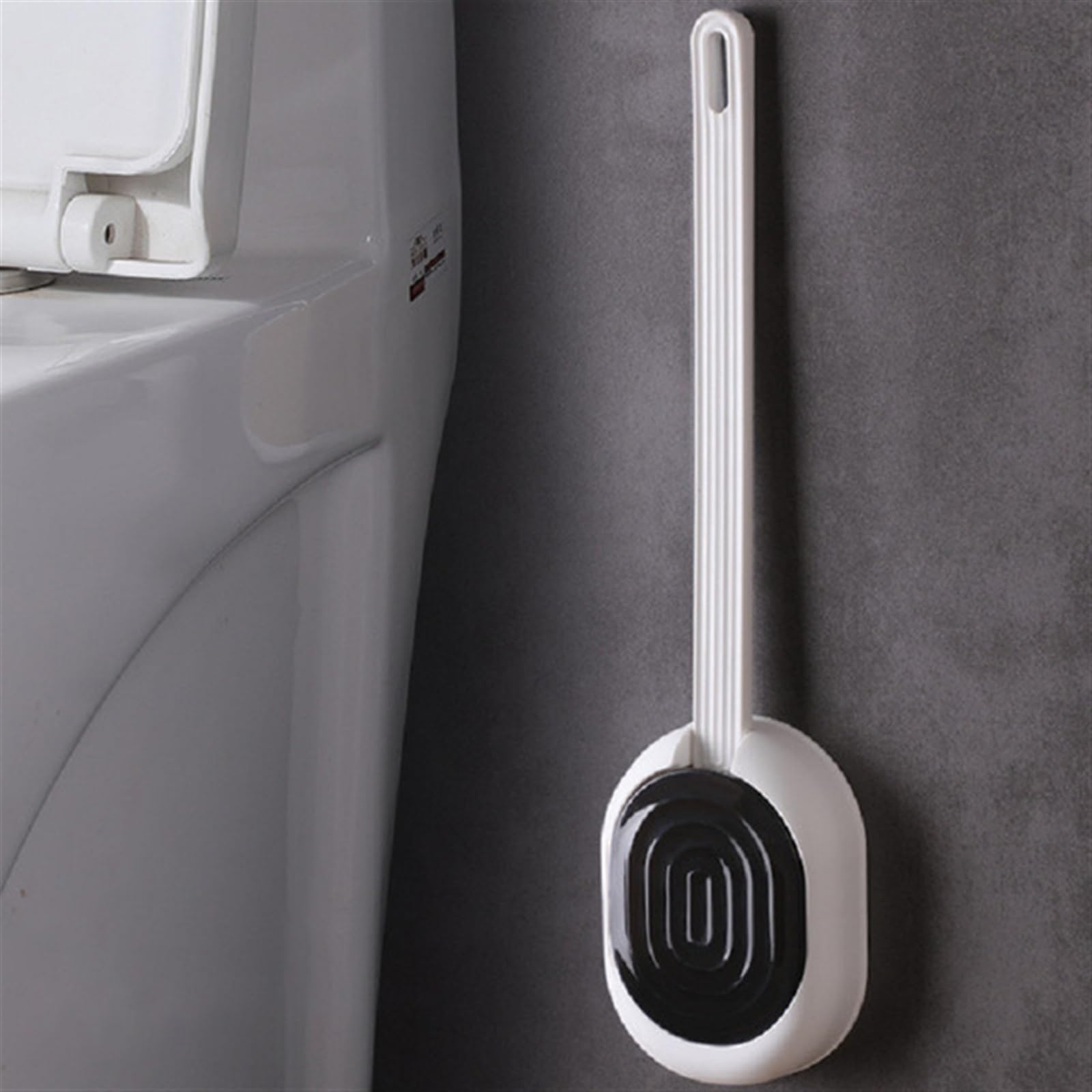 Brosse de toilette en silicone premium et manche en acier inoxydable Black-B