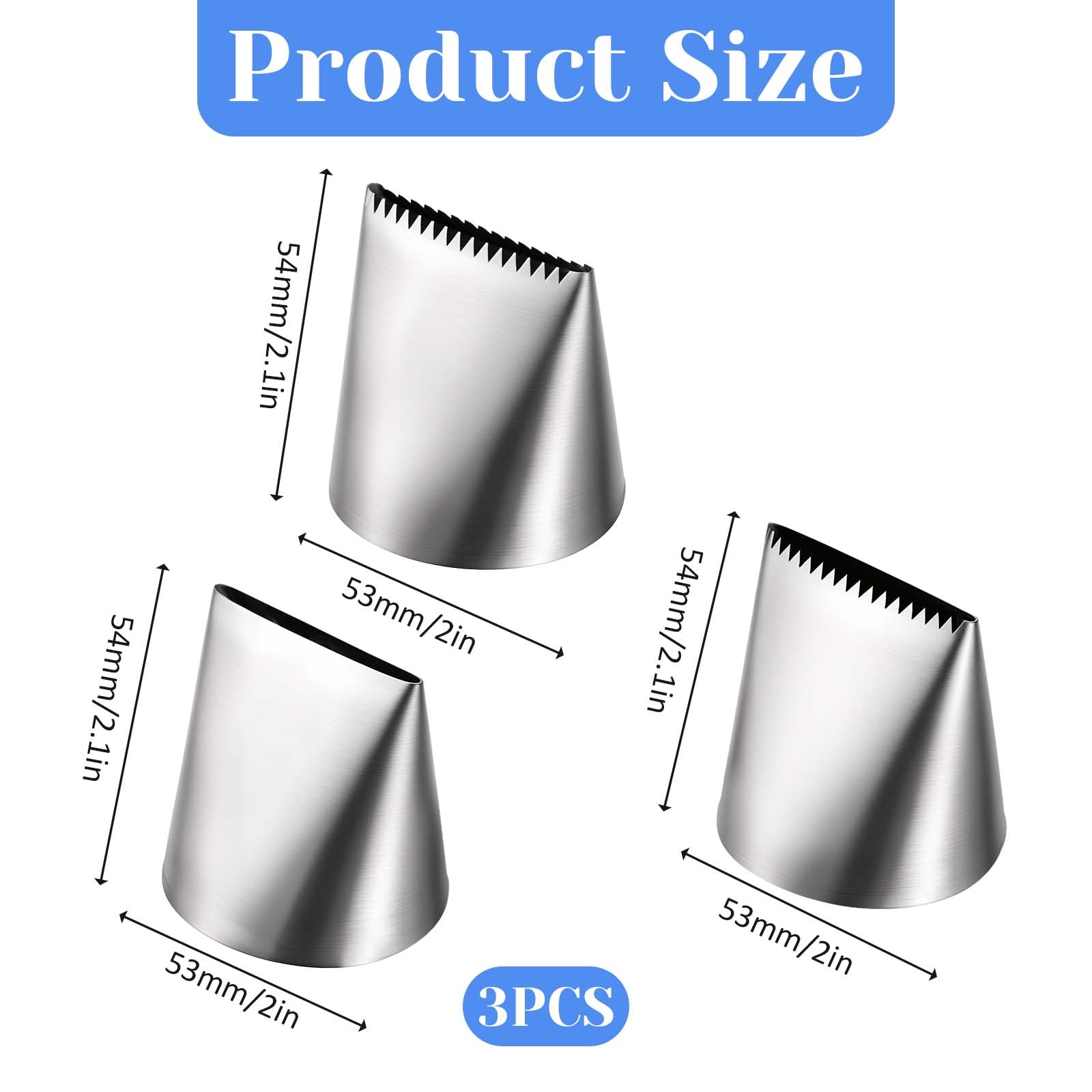Ptwola 3 PCS Piping Tips Set Large Frosting Piping Kit Stainless Steel Cake Icing Nozzles Tips Decorating Tools Silver Pastry Bags Tips Accessories for Cookie Cupcake Baking Buttercream Supplies