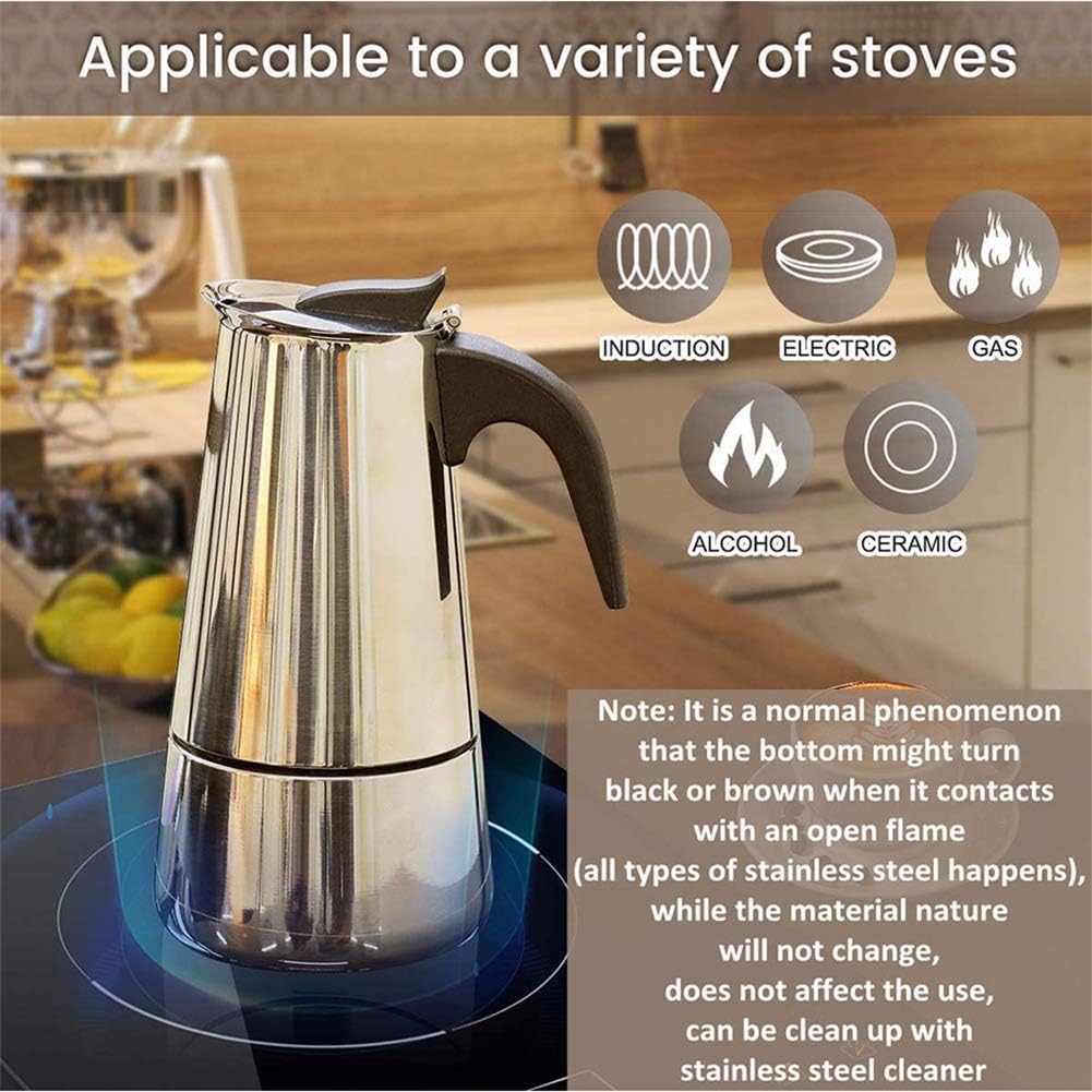 Cafetera de café espresso de acero inoxidable para placa de inducción, capacidad de 300 ml, cafetera italiana para espresso rico