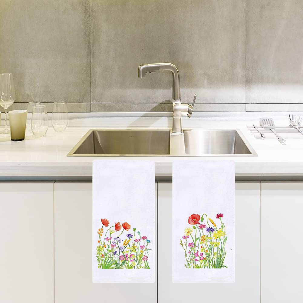 Bunte Blumen Küchentücher Set (2 Stück) – 40,6x61cm, Saugfähige Geschirrtücher Mit Wildblumen-Muster