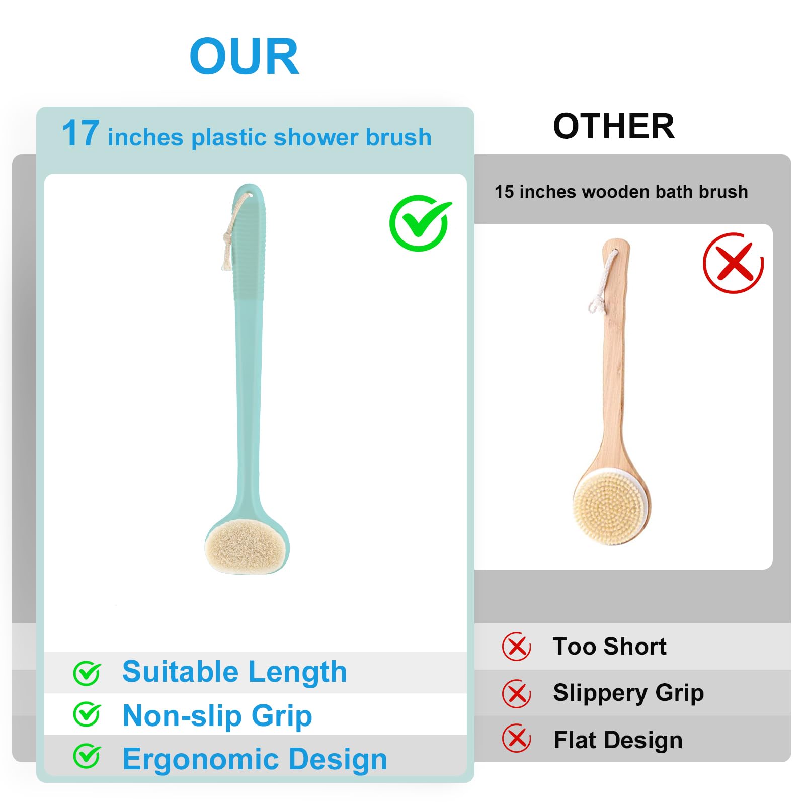 VANZAVANZU Back Scrubber for Shower Bath Brush with 17-Inch Long Anti-Slip Handle - Image 2