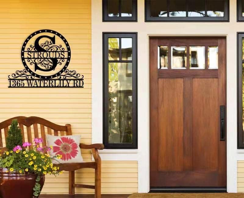 Miniatura 2 de Letreros de metal personalizados Número de casa Letrero de metal personalizado Placa de dirección al aire libre Letra inicial Dividida Letra